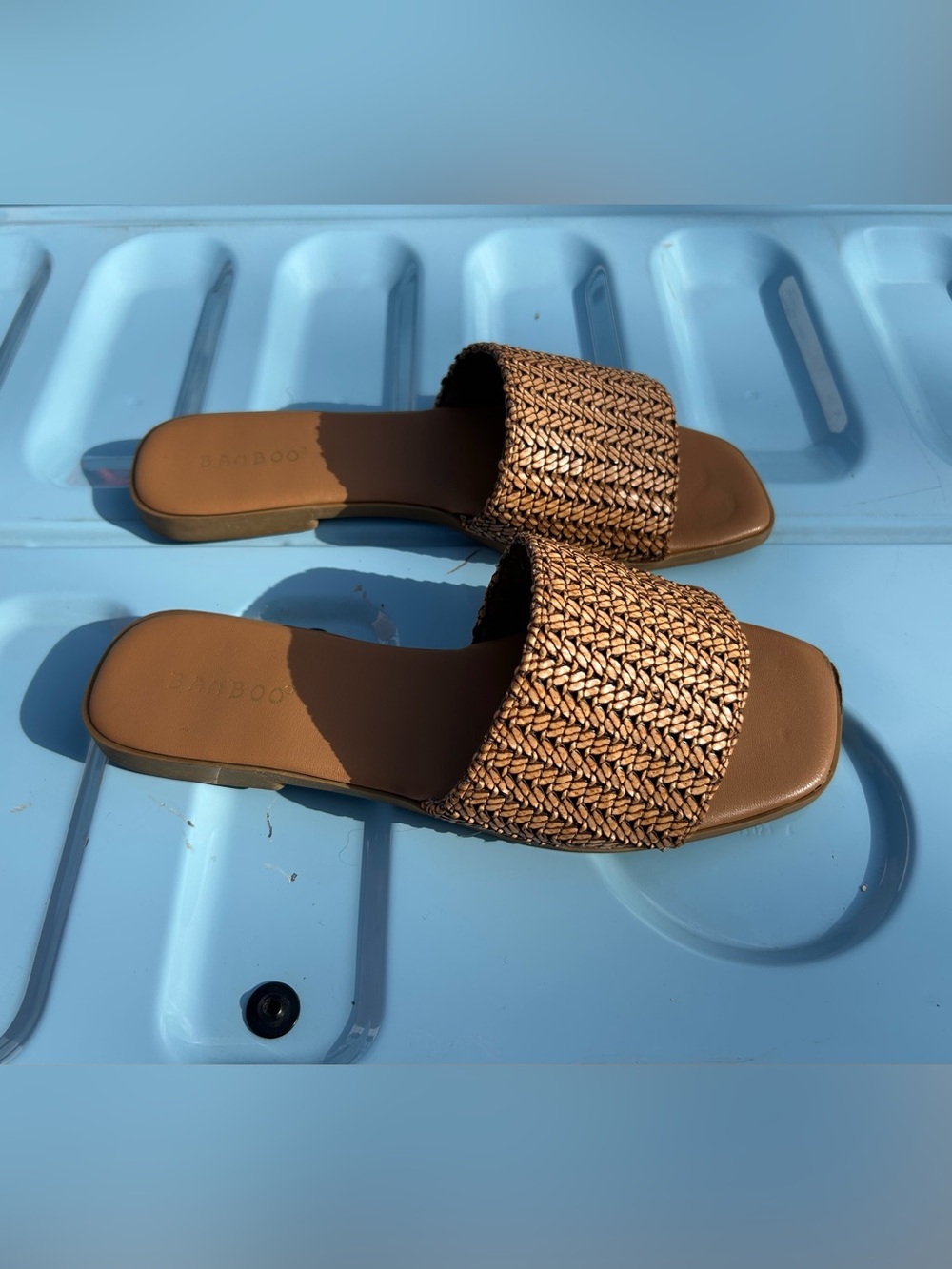 BAMBOO Tan Woven Slide Mules